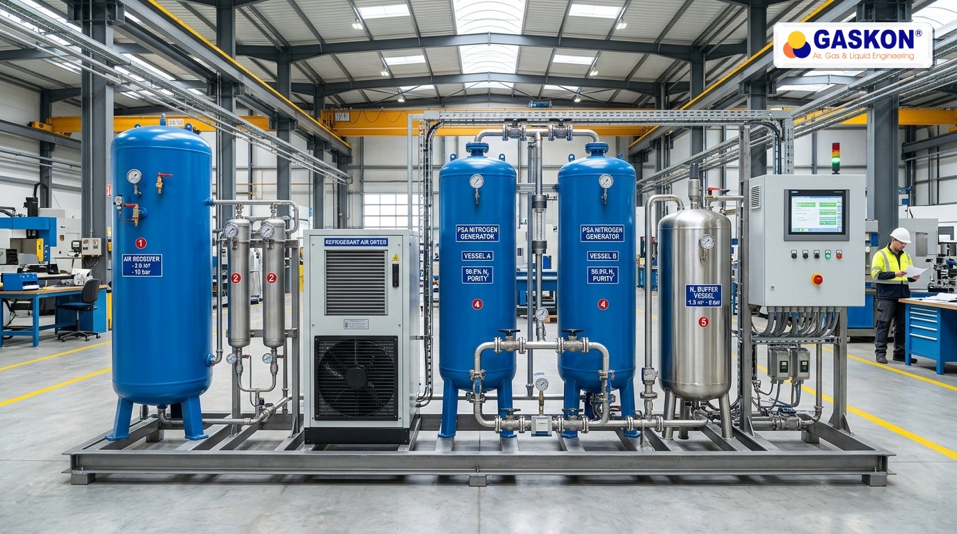Complete skid-mounted PSA nitrogen generation plant with air compressor and dryer